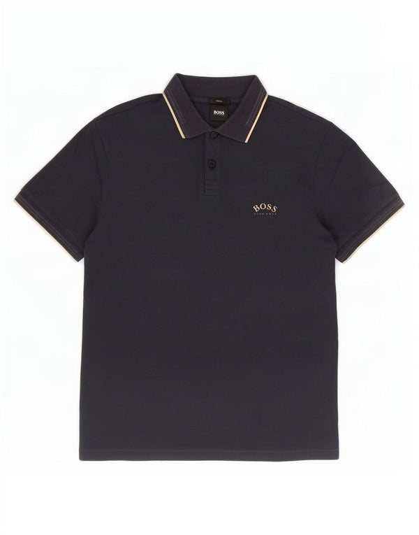Camisa polo masculina Hugo Boss Slim Fit pequena algodão azul marinho