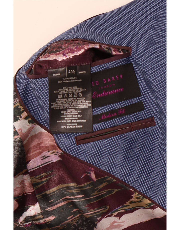Jaqueta blazer masculina TED BAKER com ajuste moderno de 2 botões Reino Unido 40 grande azul manchado