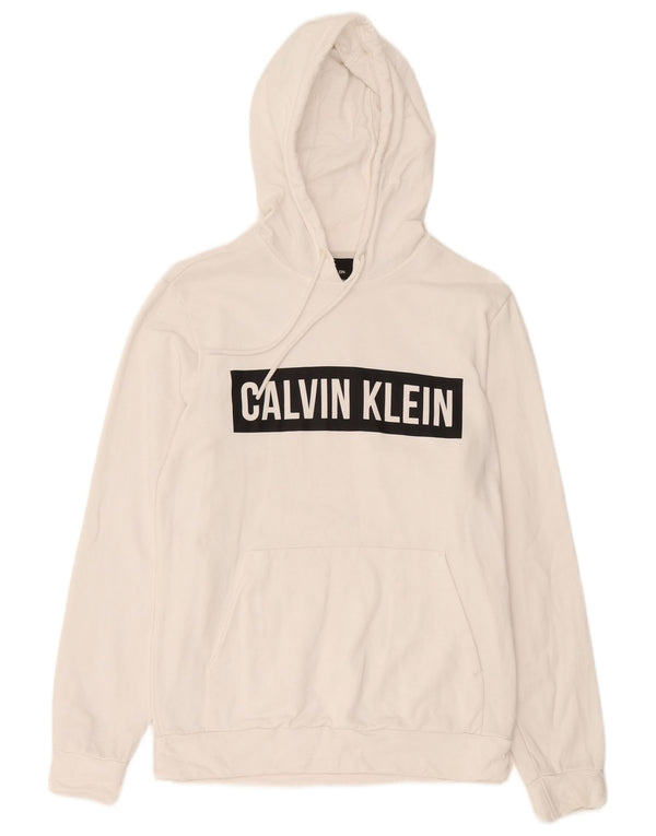 Calvin Klein moletom com capuz gráfico masculino médio branco algodão colorblock