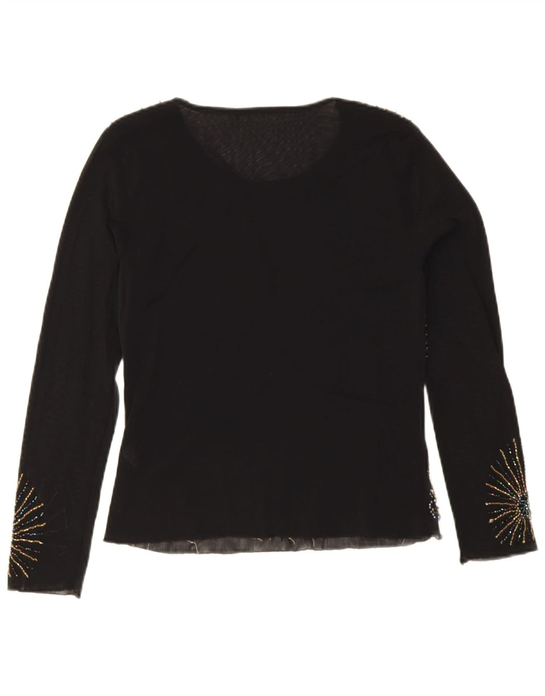 Top feminino vintage de manga comprida Reino Unido 10 viscose floral preta pequena