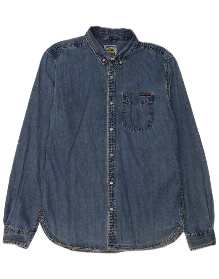 Camisa jeans masculina Superdry XL azul algodão