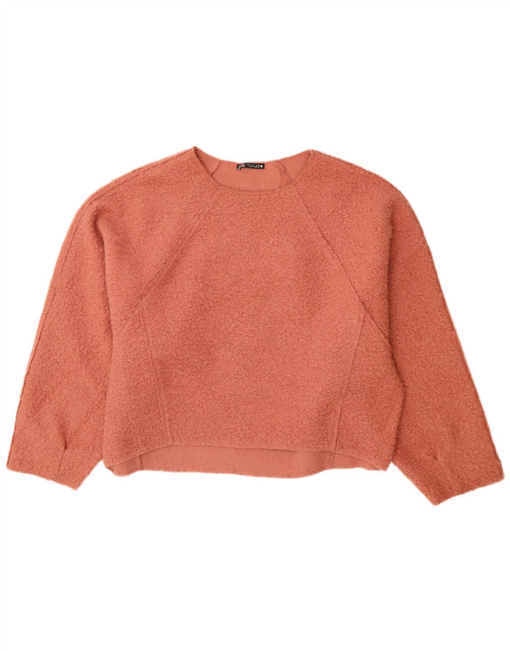 Zara Suéter feminino oversized com gola canoa Reino Unido 16 grande poliéster rosa