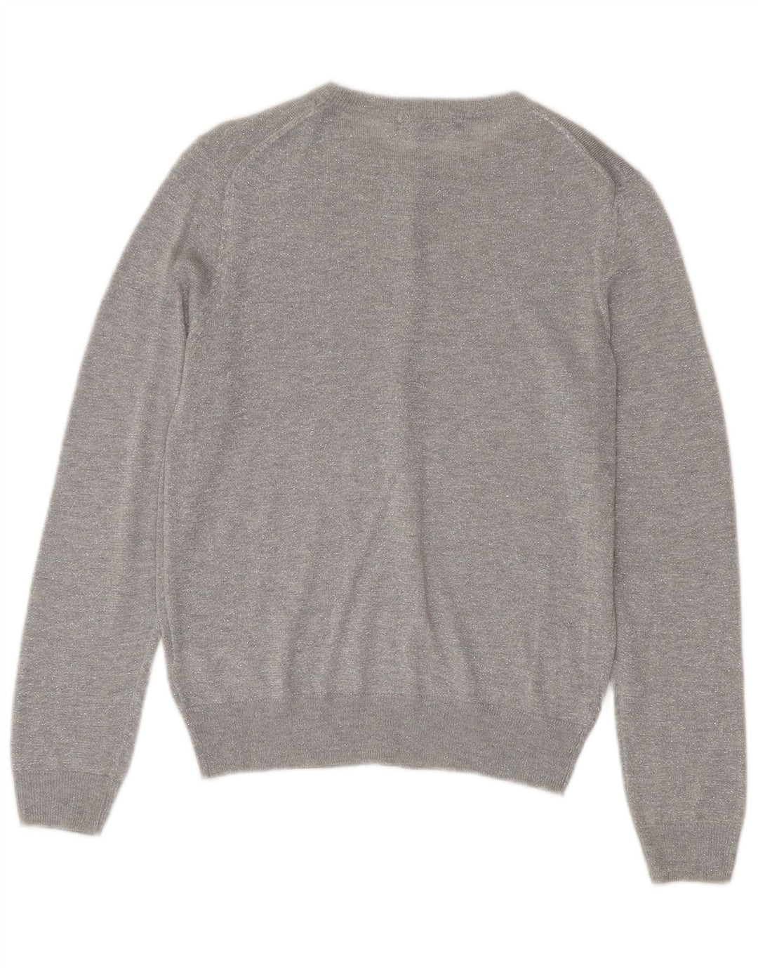 Suéter cardigã feminino Marks & Spencer UK 12 viscose manchada prateada média