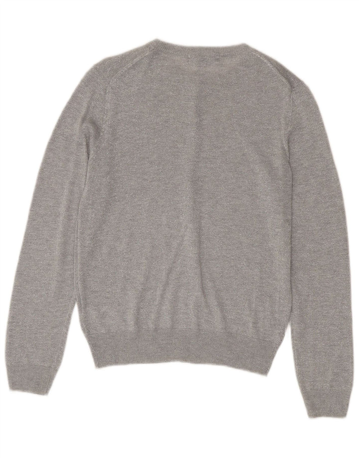 Suéter cardigã feminino Marks & Spencer UK 12 viscose manchada prateada média