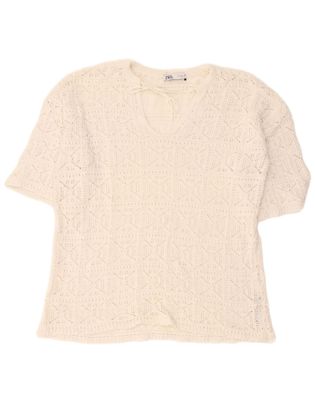 Blusa feminina de crochê grande Zara Top Reino Unido 10 algodão branco pequeno