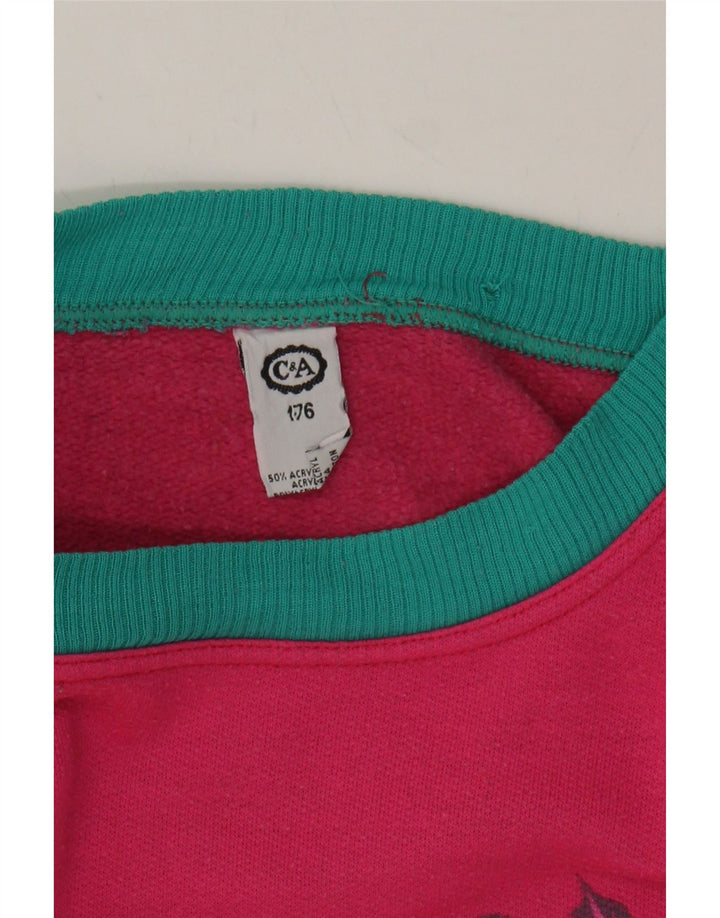 C&A Girls Oversized Sweatshirt Jumper 15-16 Years Pink Floral Acrylic Vintage C&A and Second-Hand C&A from Messina Hembry 