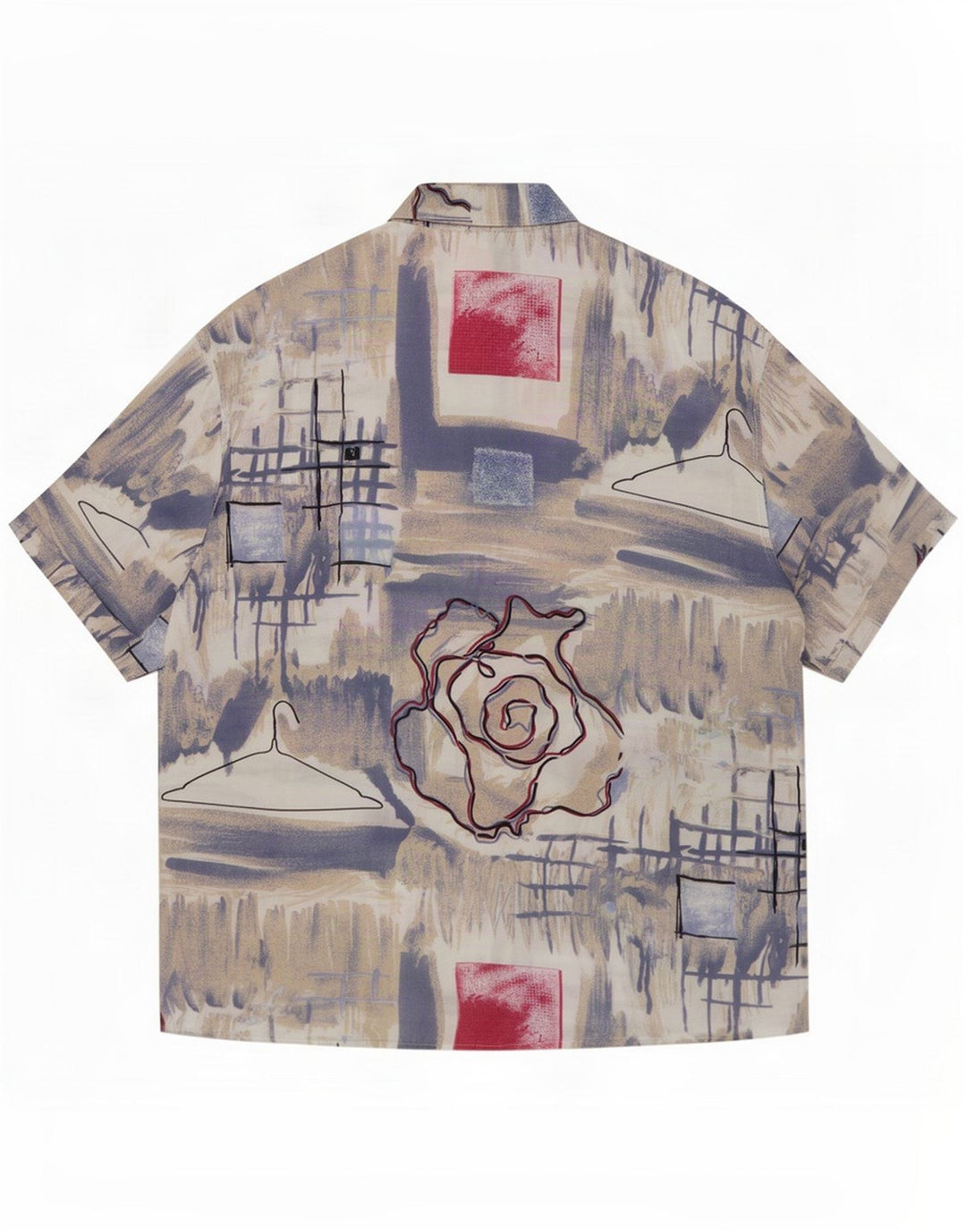 Camisa masculina vintage de manga curta com padrão abstrato azul médio