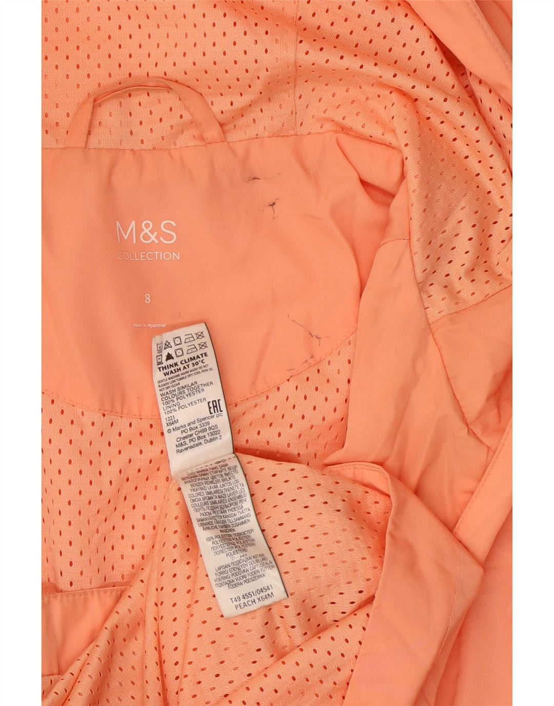 Capa de chuva feminina com capuz Marks & Spencer Reino Unido 8 pequena laranja poliéster