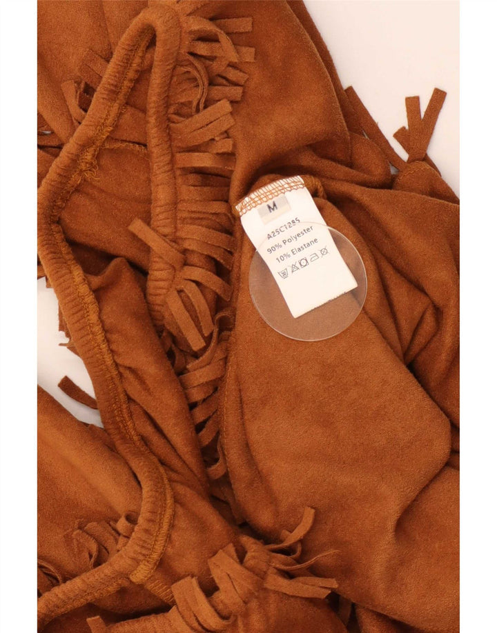 Colheita feminina vintage fora do ombro Top UK 12 poliéster marrom médio