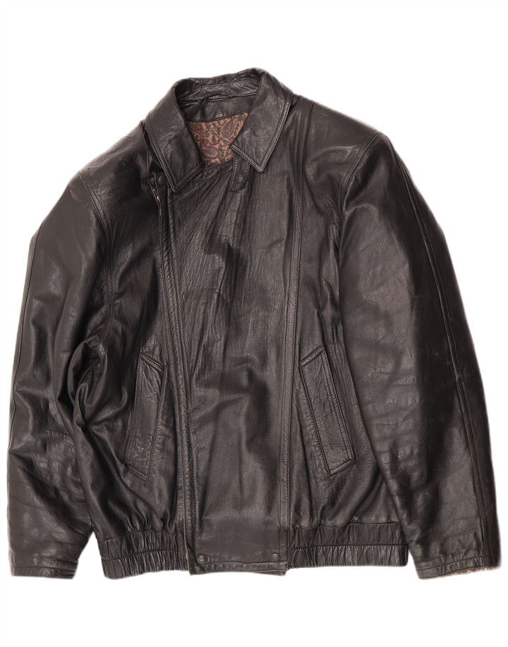 Jaqueta de couro masculina vintage UK 36 pequena couro preto