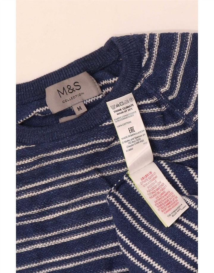 Suéter masculino Marks & Spencer com gola redonda listrado azul marinho médio