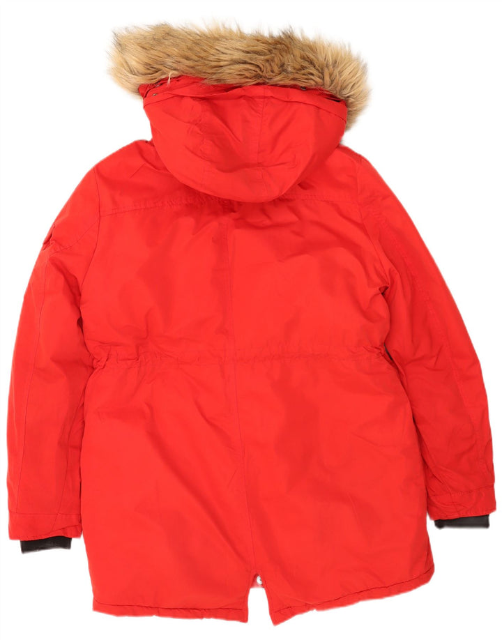 Jaqueta Parka com capuz feminina Superdry UK 14 grande poliéster vermelho
