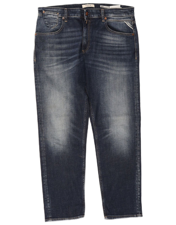 Replay Mens Marty Slim Jeans W31 L28 Azul Marinho Algodão