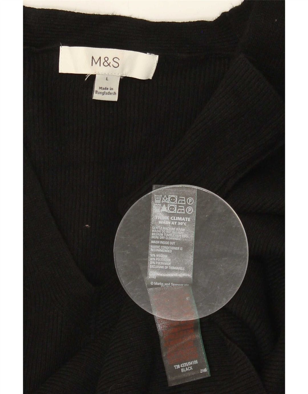 Marks & Spencer Top feminino manga 3/4 Reino Unido 14 Viscose preta grande