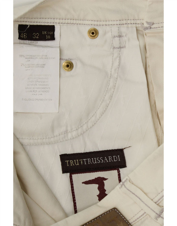 TRUSSARDI Womens Straight Casual Trousers W30 L28 Off White Cotton Vintage Trussardi and Second-Hand Trussardi from Messina Hembry 