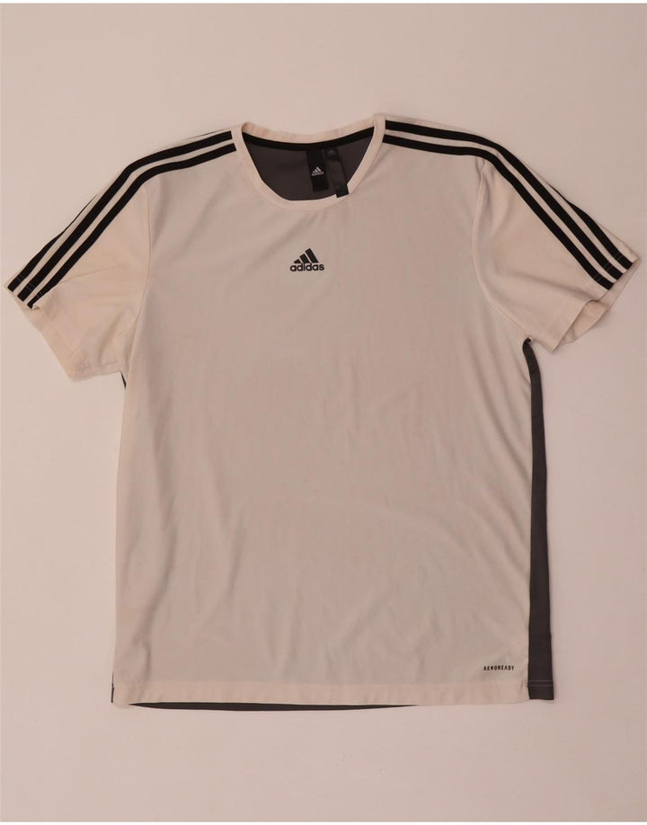 Adidas Mens Aeroready Camiseta Top Grande Branco Colorblock Poliéster