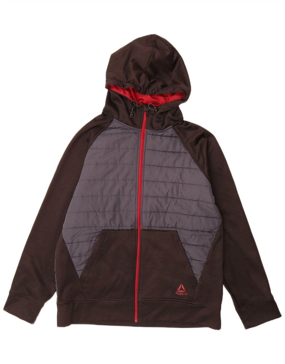 Suéter masculino com capuz e zíper REEBOK grande poliéster cinza colorblock