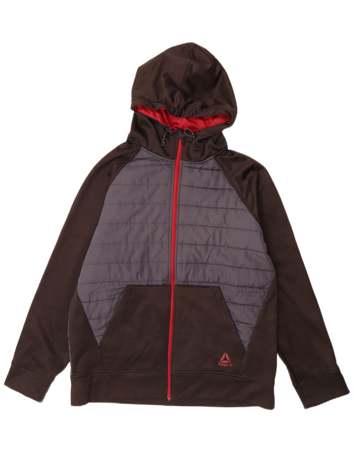 Suéter masculino com capuz e zíper REEBOK grande poliéster cinza colorblock