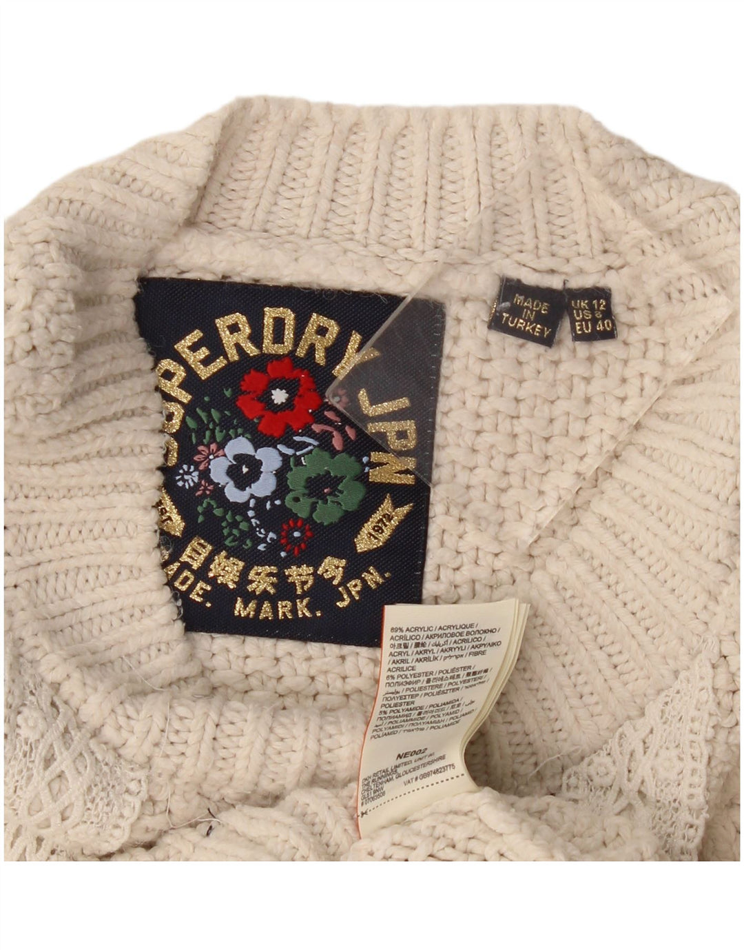 Superdry Suéter feminino superdimensionado com gola redonda UK 12 Médio Off White