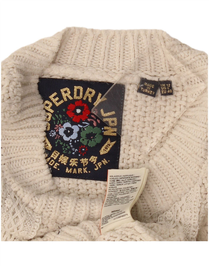 Superdry Suéter feminino superdimensionado com gola redonda UK 12 Médio Off White