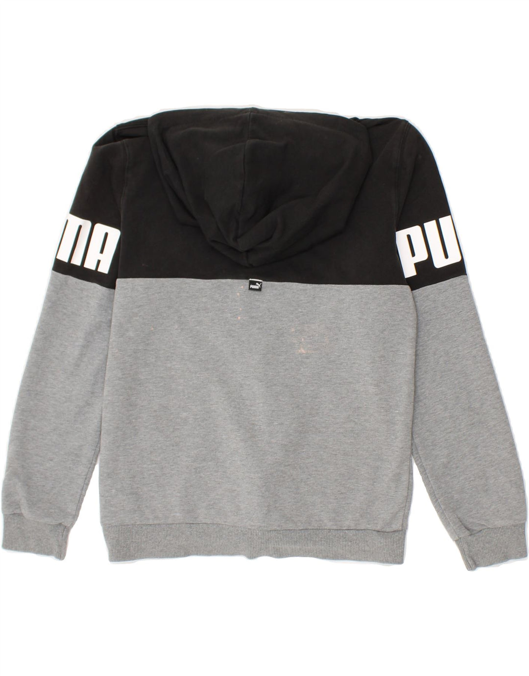 PUMA Boys Graphic Zip Hoodie Sweater 11-12 Years Grey Colourblock Cotton Vintage Puma and Second-Hand Puma from Messina Hembry 