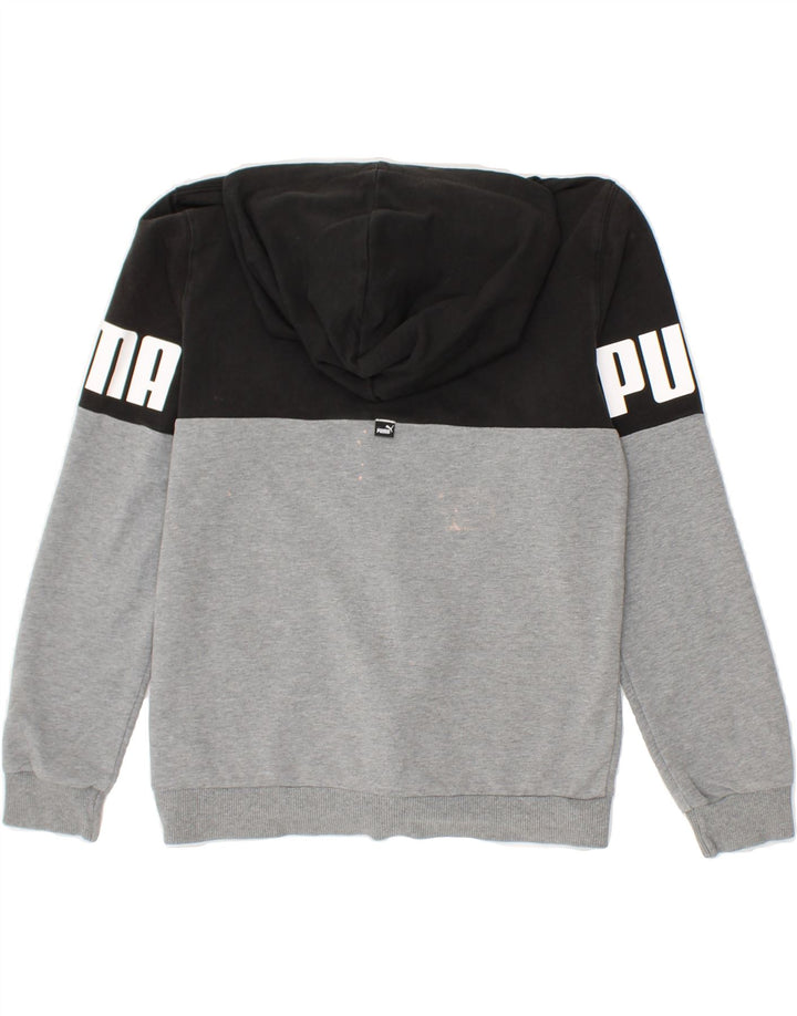 PUMA Boys Graphic Zip Hoodie Sweater 11-12 Years Grey Colourblock Cotton Vintage Puma and Second-Hand Puma from Messina Hembry 