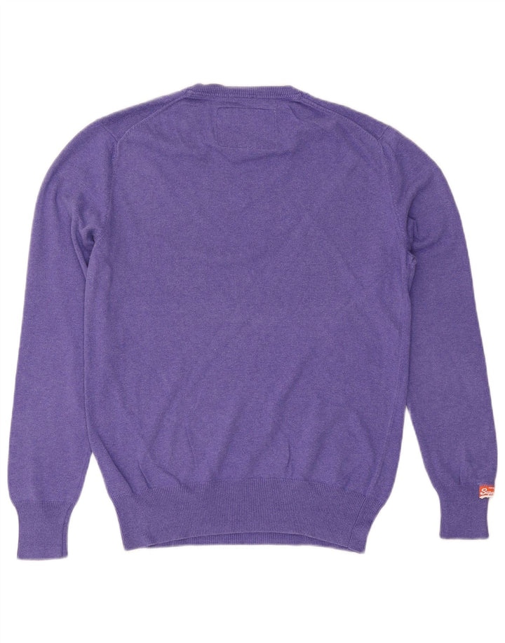 Suéter feminino SUPERDRY com decote em V Reino Unido 14 algodão roxo médio