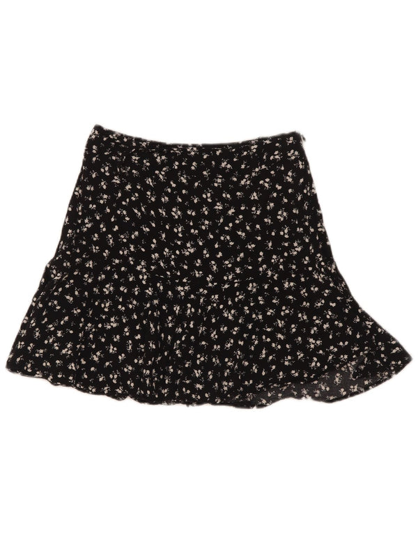 Saia feminina Zara com babados XS W24 preta floral viscose