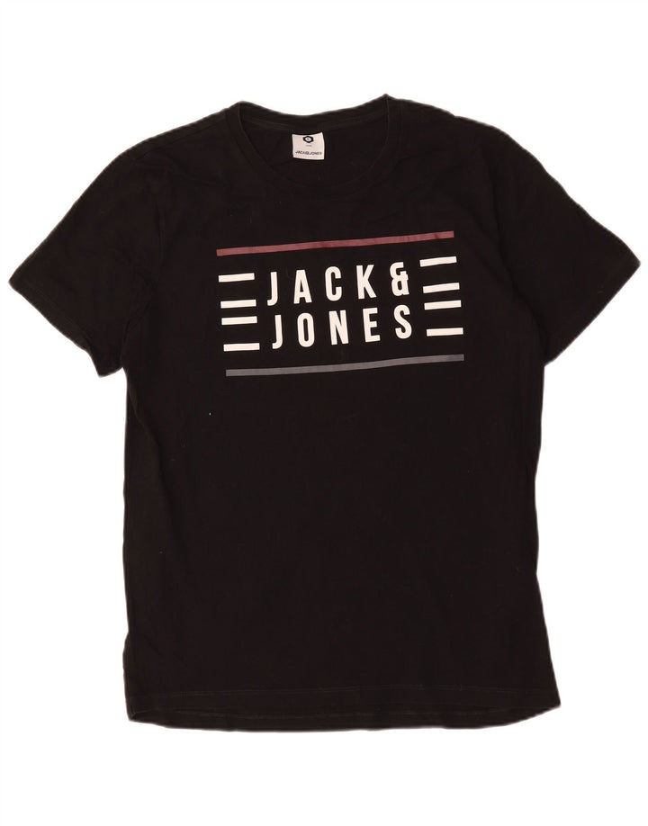 Camiseta gráfica masculina Jack & Jones Top médio algodão preto