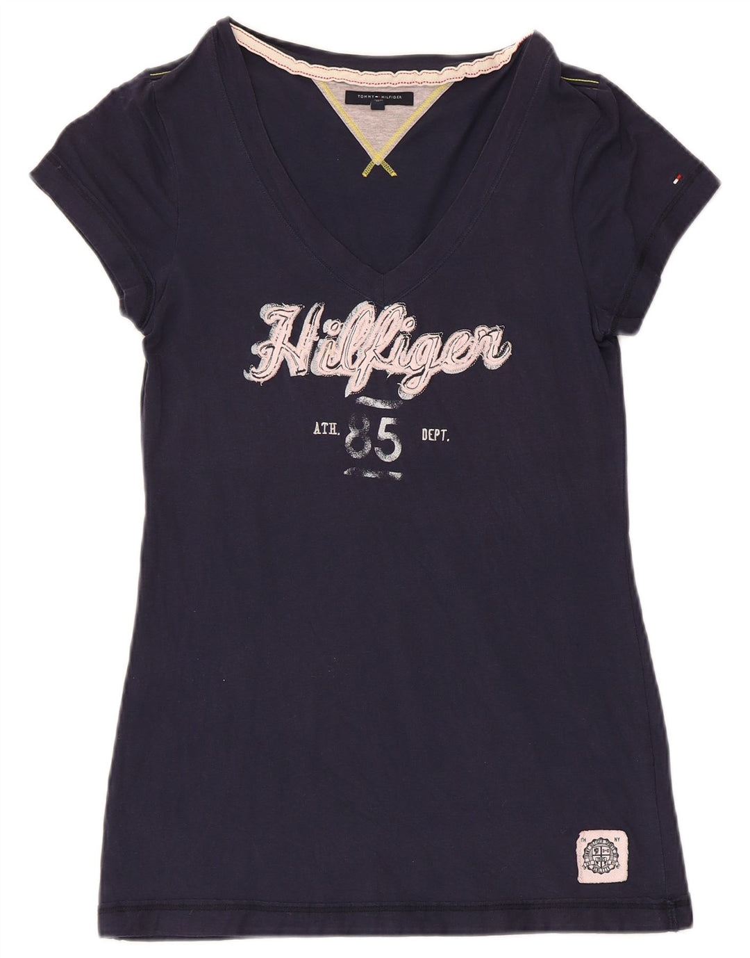 Camiseta feminina TOMMY HILFIGER com estampa gráfica Reino Unido 12 algodão azul marinho médio