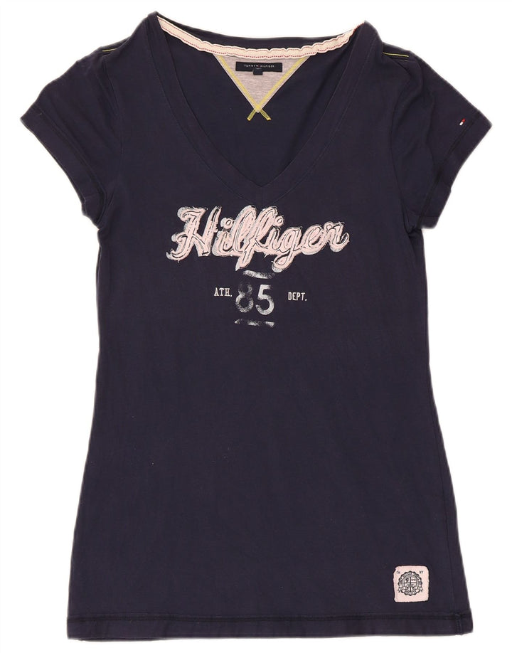 Camiseta feminina TOMMY HILFIGER com estampa gráfica Reino Unido 12 algodão azul marinho médio
