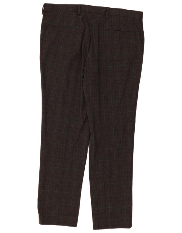 Calça Chino Masculina Slim Marks & Spencer W36 L31 Poliéster Xadrez Marrom