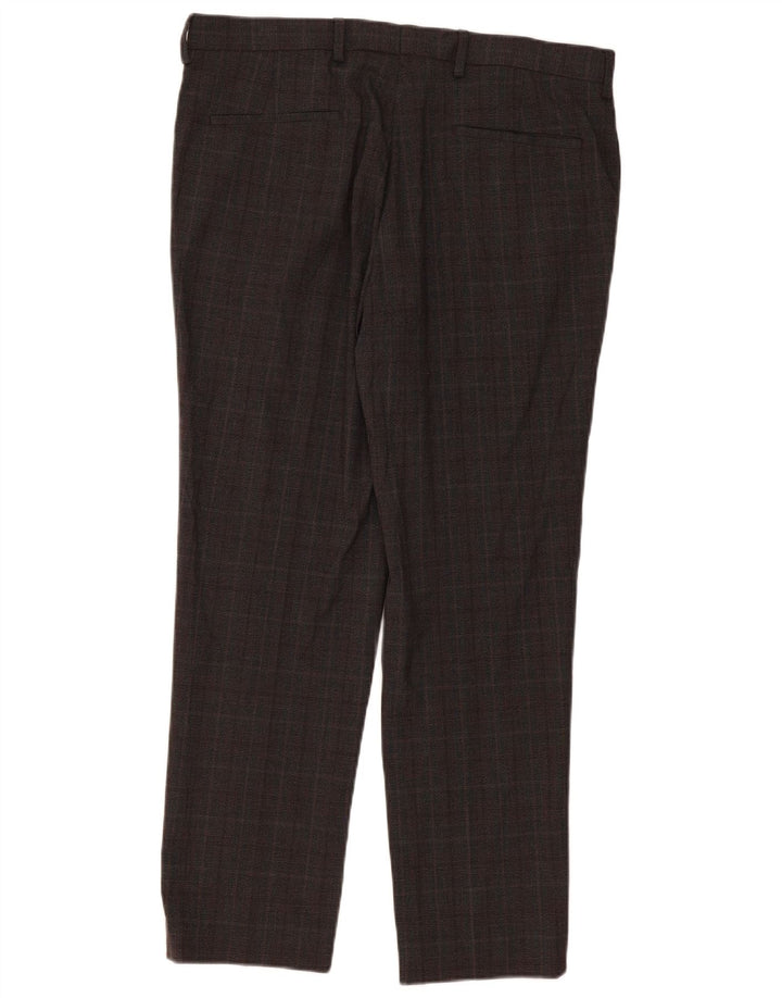 Calça Chino Masculina Slim Marks & Spencer W36 L31 Poliéster Xadrez Marrom