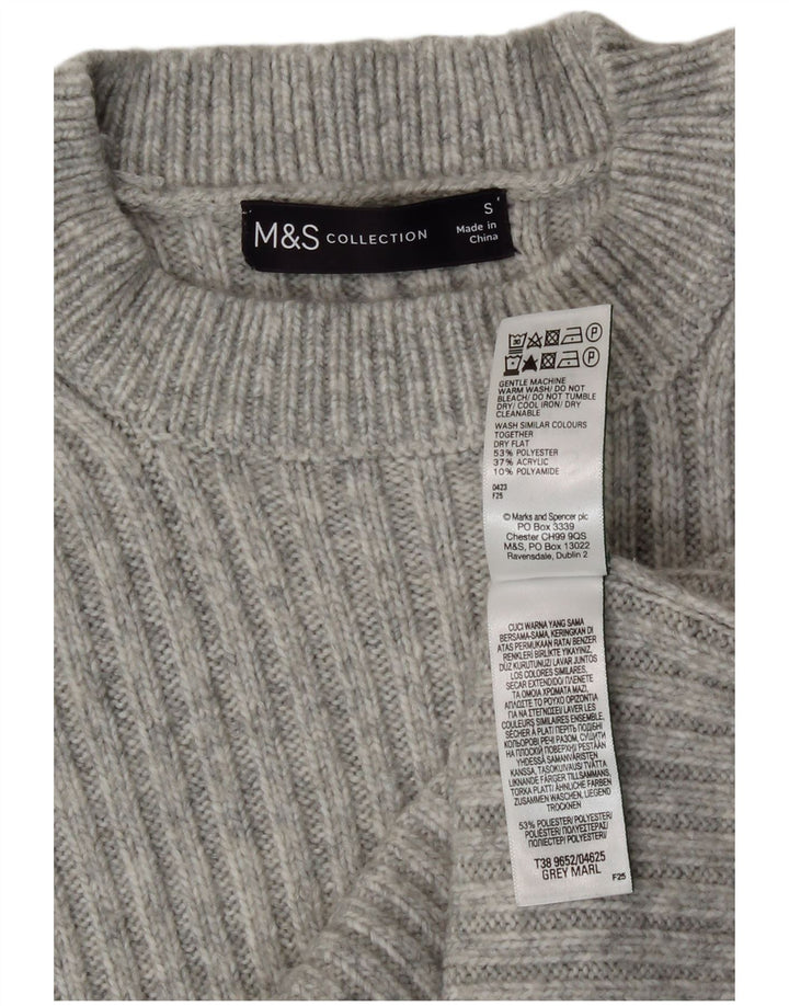 Suéter feminino Marks & Spencer com gola redonda e gola redonda Reino Unido 10 pequeno cinza