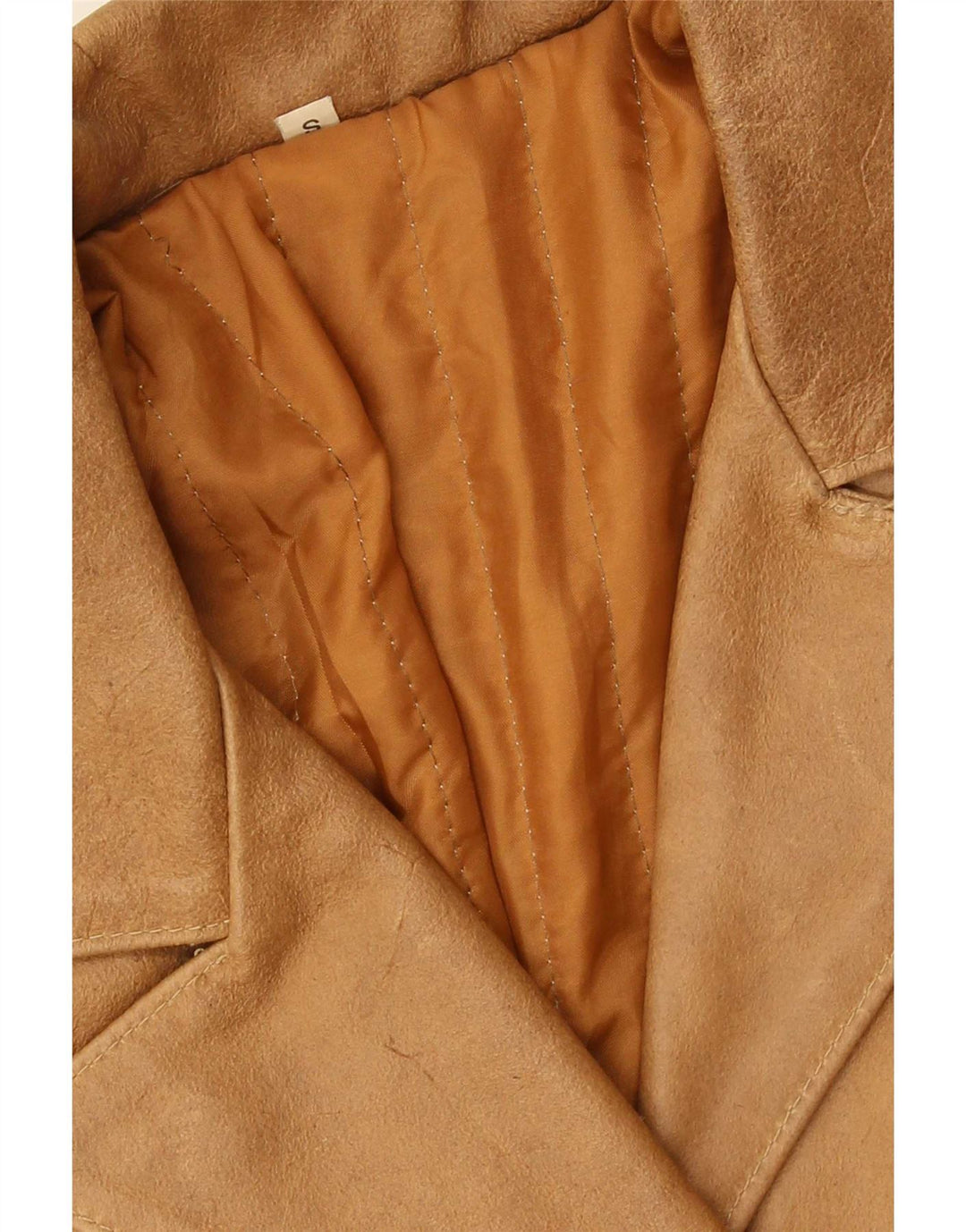 Casaco de couro feminino vintage UK 10 pequeno bege