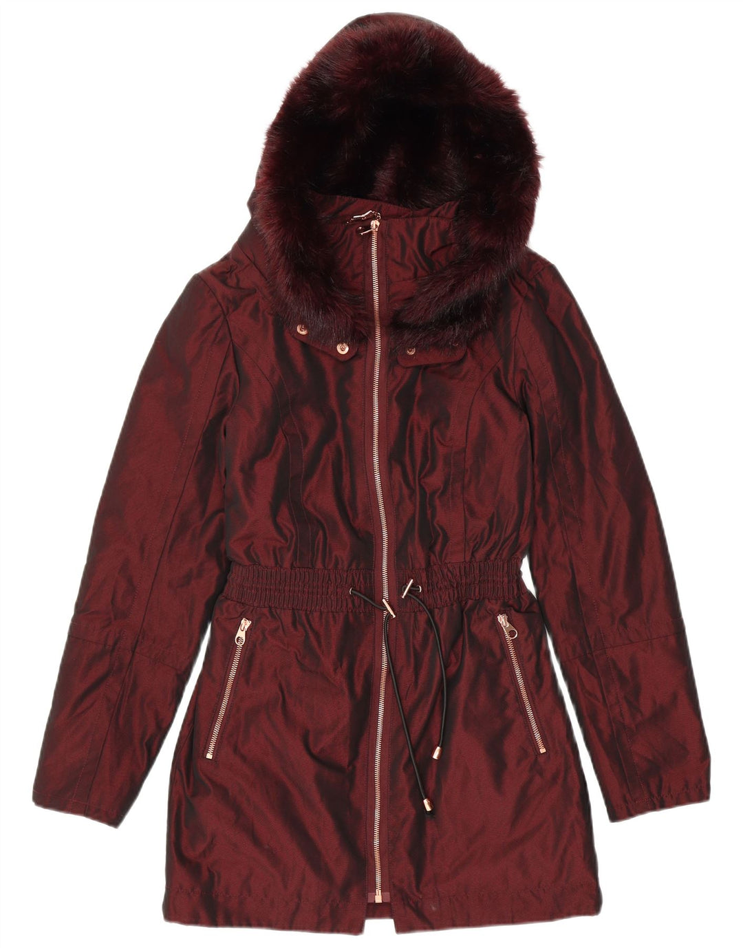 Jaqueta Parka com capuz feminina Ted Baker tamanho 1 XS Borgonha poliéster