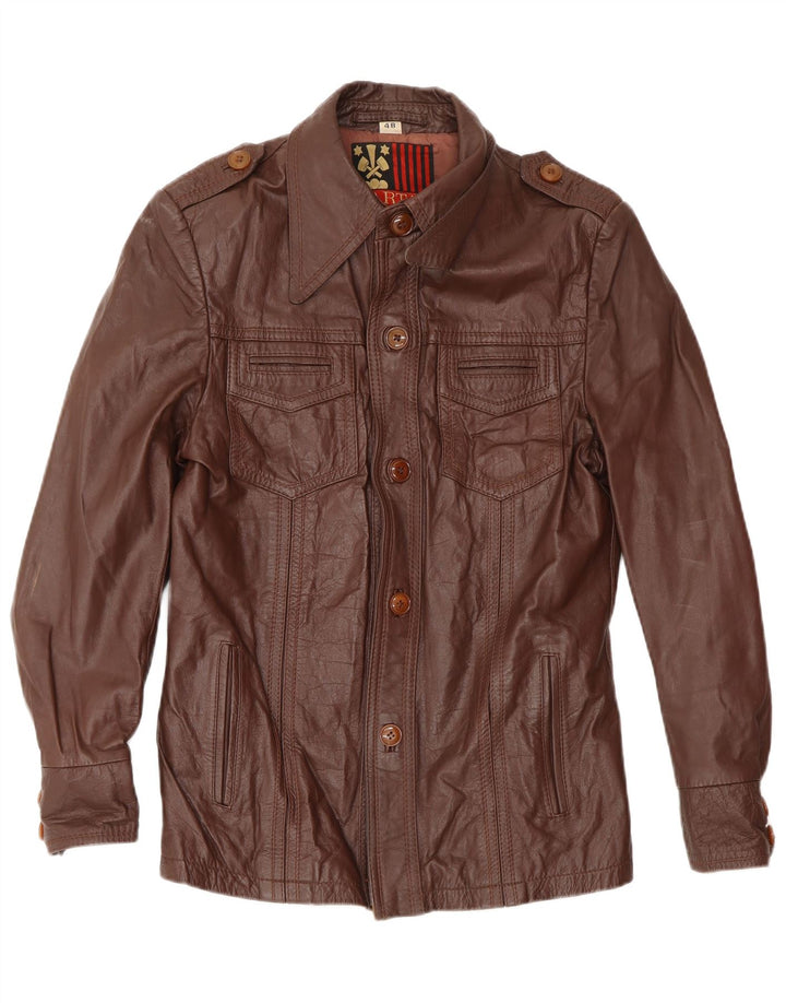 Jaqueta de couro militar masculina Tartan IT 48 couro marrom médio