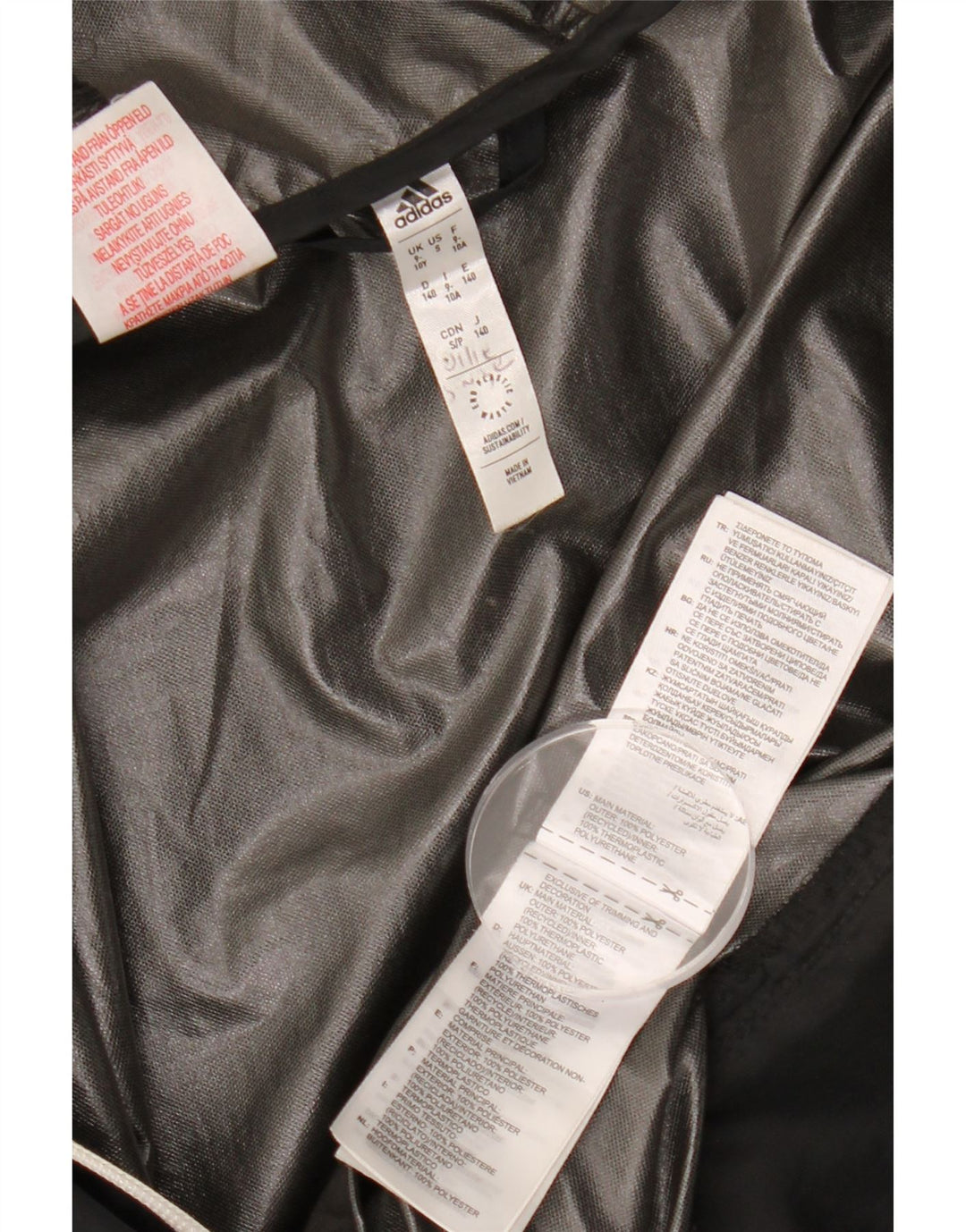 Jaqueta corta-vento com capuz para meninos ADIDAS 9-10 anos preto poliéster