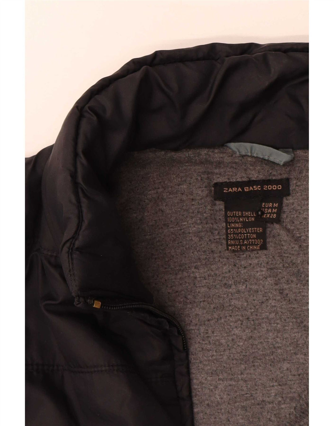 Jaqueta acolchoada feminina Zara UK 12 médio preto nylon