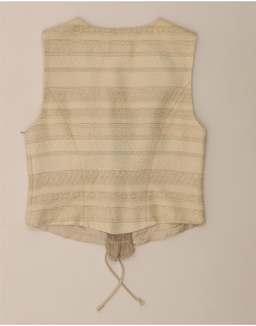 Top curto feminino vintage UK 12 acetato listrado bege médio