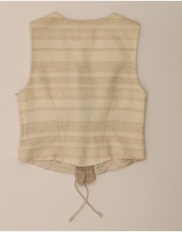 Top curto feminino vintage UK 12 acetato listrado bege médio