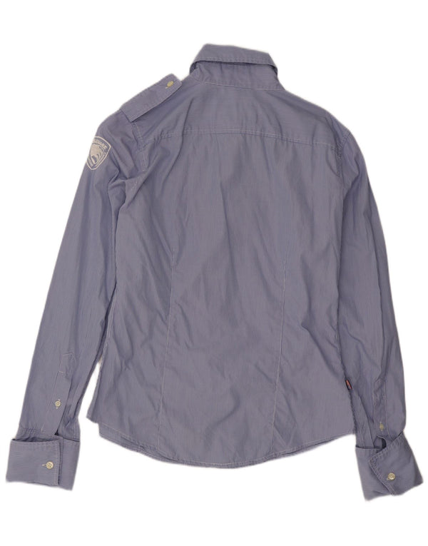 Camisa formal militar feminina Blauer Reino Unido 16 grande algodão listrado azul
