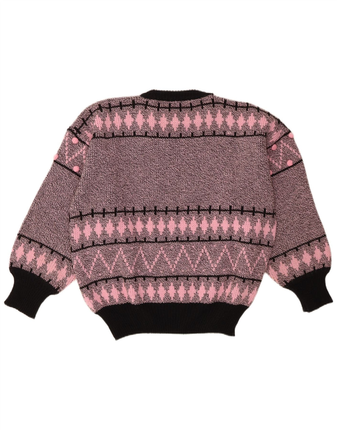 Suéter feminino vintage com gola redonda UE 40/42 médio rosa geométrico