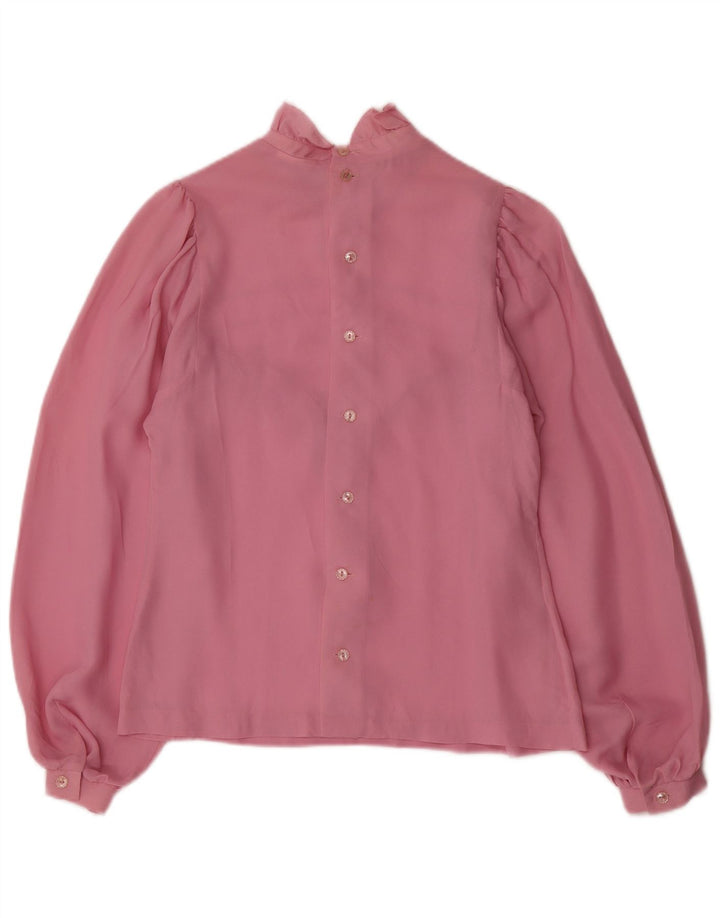 Blusa feminina vintage de manga comprida UK 12 rosa médio