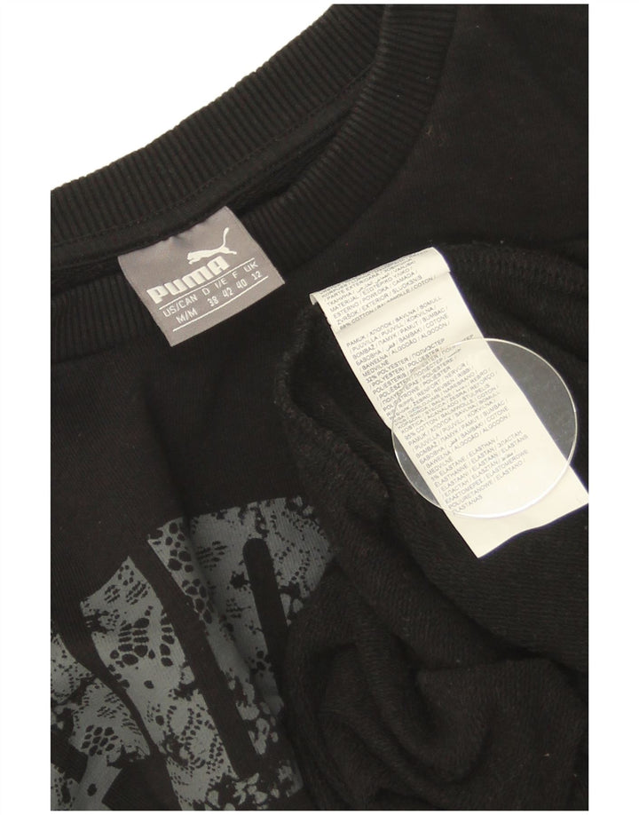 Puma feminino gráfico moletom jumper UK 12 médio algodão preto