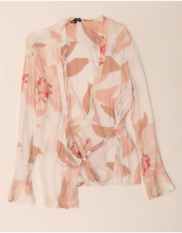 Blusa feminina Massimo Dutti com camisa envolvente UE 42 grande viscose floral branca