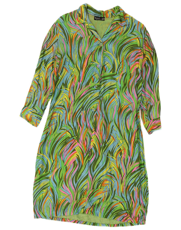 Vestido camisa feminino vintage com estampa abstrata manga 3/4 Reino Unido 12 verde médio