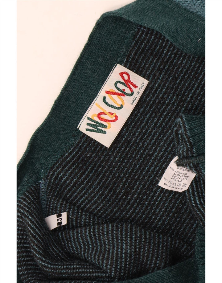 Suéter cardigã masculino vintage médio turquesa Argyle/lã diamante