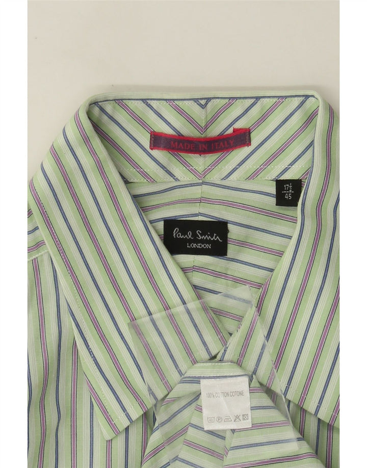 Camisa formal masculina Paul Smith tamanho 45 17 1/2 XL algodão listrado verde