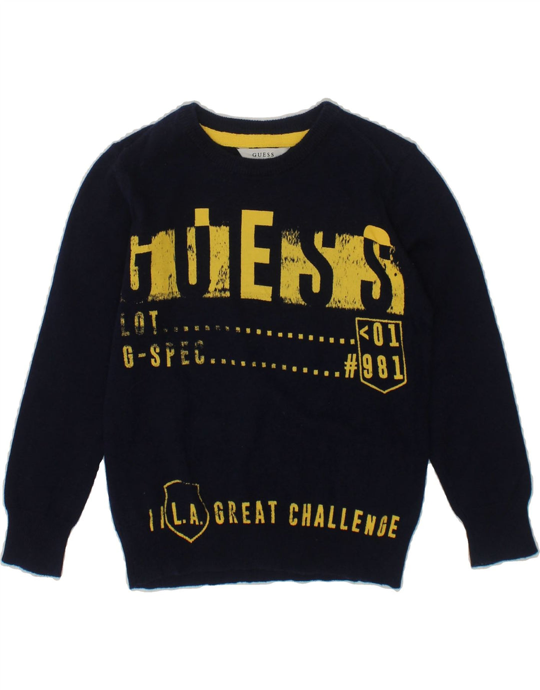 GUESS Boys Graphic Boat Neck Jumper Sweater 2-3 Years Navy Blue Cotton Vintage Guess and Second-Hand Guess from Messina Hembry 